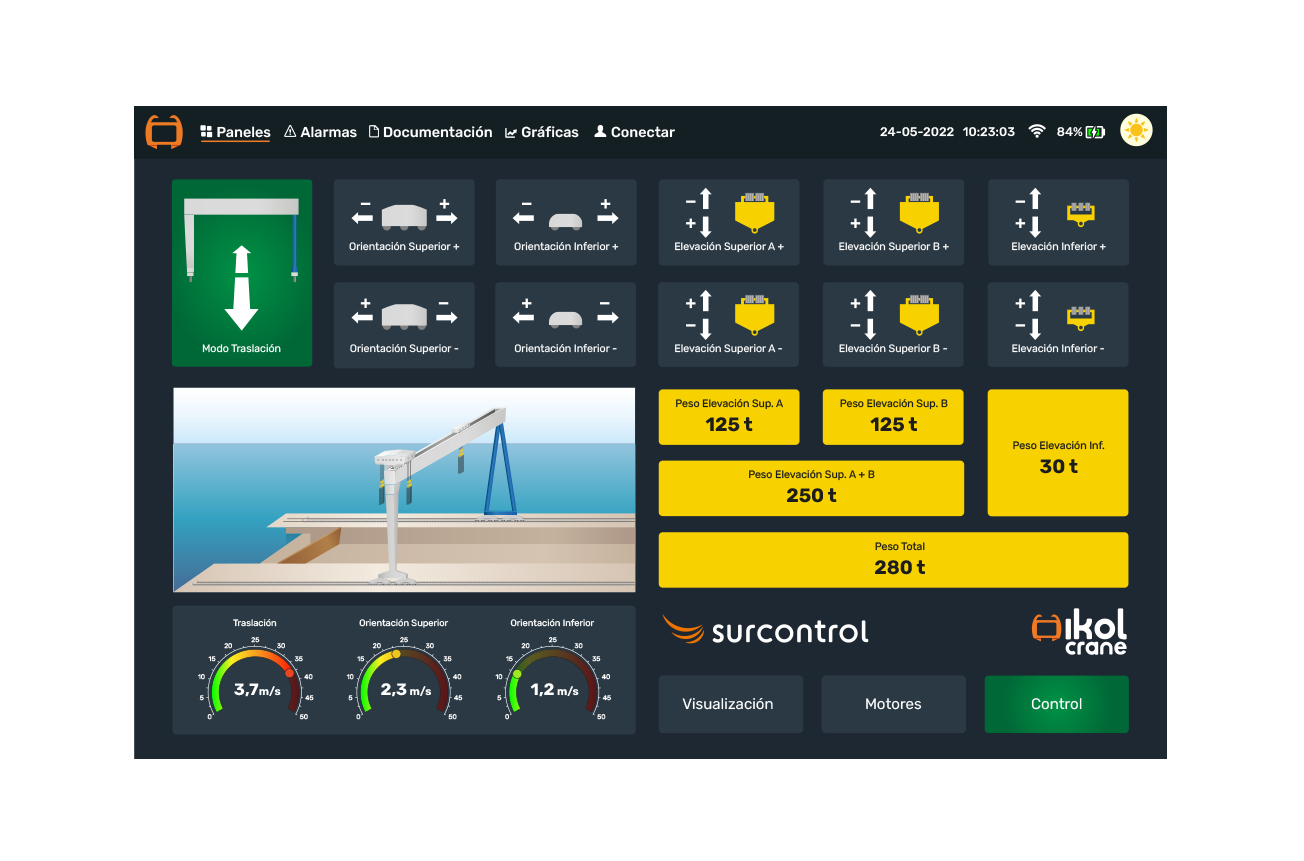 Tablet con Ikol instalado con datos de barcos en pantalla